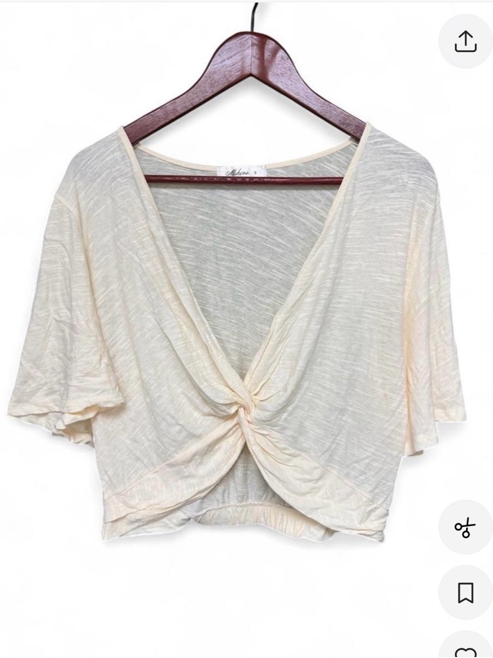 mahina Cream Twist-Front V-Neck Crop Top